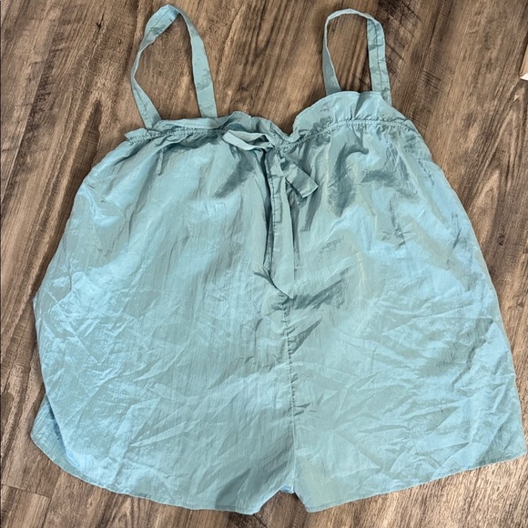 Free People Forever Young Baggy Powder Blue Romper Sz M Open Back Satin - Picture 3 of 6